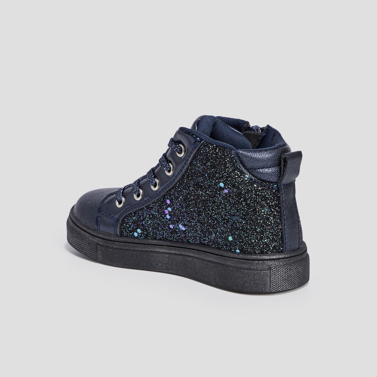 Baskets montantes pailletées zippées bleu marine fille