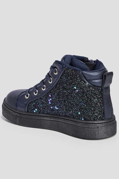 Baskets montantes pailletées zippées bleu marine fille