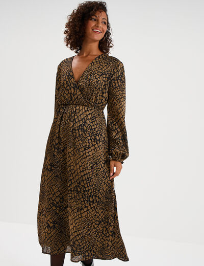Robe longue empire taille &eacute;lastiqu&eacute;e vert kaki femme