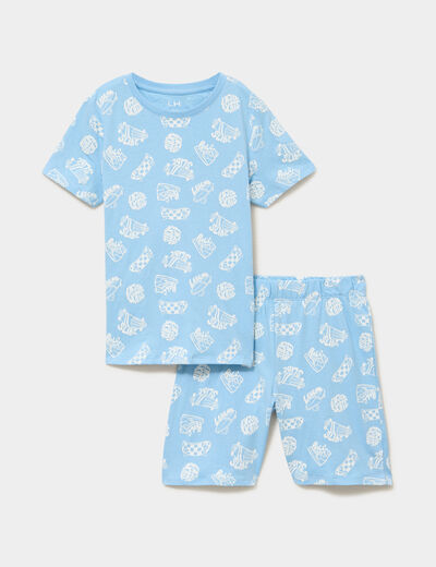 Ensemble pyjama short et t-shirt coton bleu clair gar&ccedil;on
