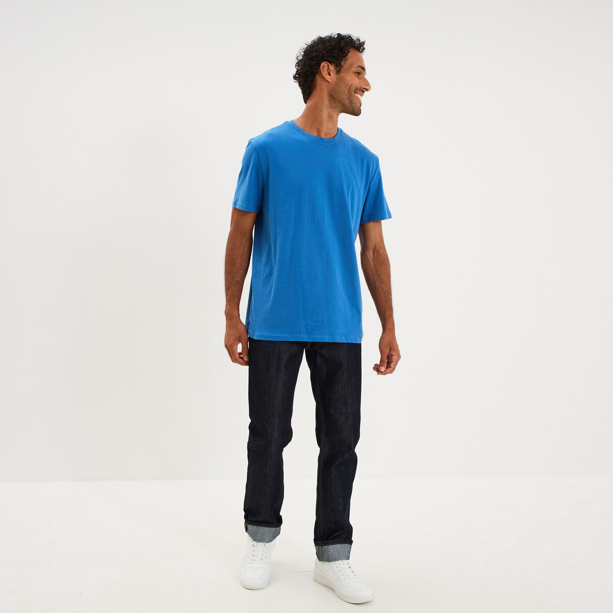 T-shirt droit en coton manches courtes bleu homme