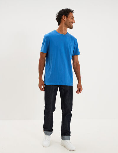 T-shirt droit en coton manches courtes bleu homme