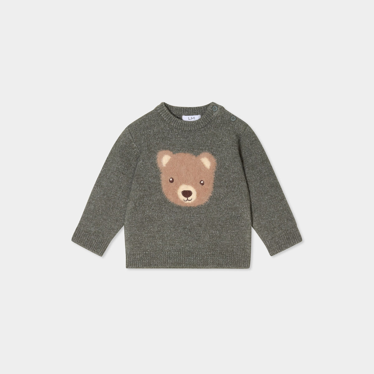 Pull manches longues épaule boutonnée vert kaki bébé garçon