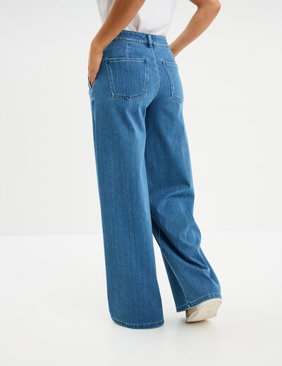 Jeans wide leg &agrave; pinces denim double stone femme