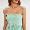 Robe longue &agrave; bretelles et haut smock&eacute; vert femme