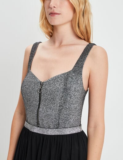 Robe évasée effet 2-en-1 noir femme