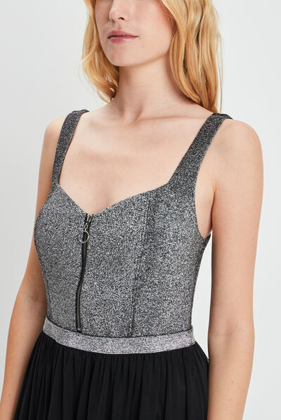 Robe évasée effet 2-en-1 noir femme