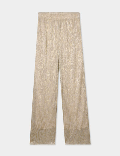 Pantalon plissé taille élastiquée jaune or femme