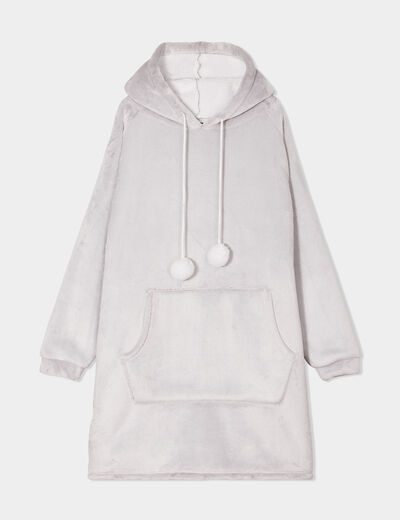 Poncho plaid polaire à capuche taupe femme