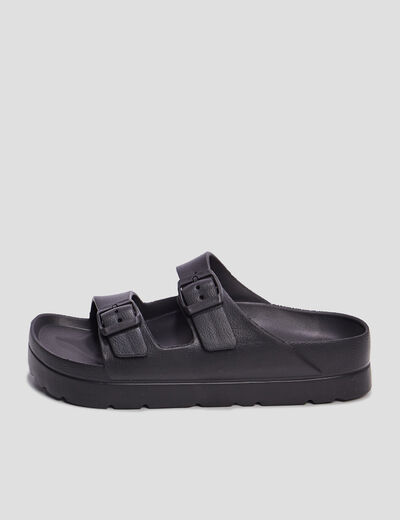 Mules de plage plateformes noir femme