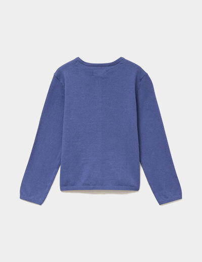 Gilet boutonn&eacute; coton m&eacute;lang&eacute; bleu gris fille