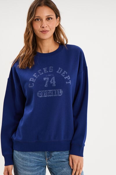 Sweat col rond manches longues bleu fonc&eacute; femme