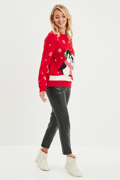 Pull de Noël avec sequins rouge femme