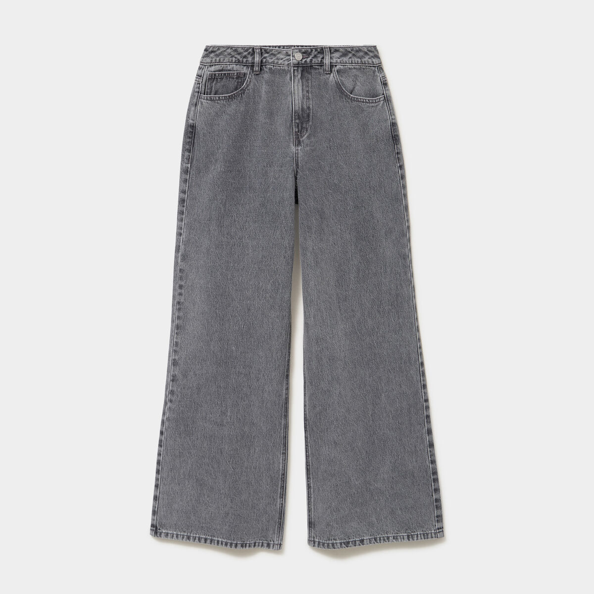 Jeans extra wide leg taille haute denim gris femme