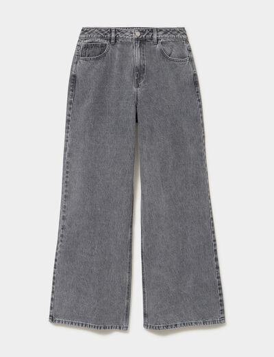 Jeans extra wide leg taille haute denim gris femme