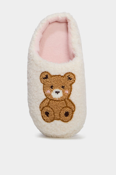 Chaussons mules doubl&eacute;s effet bouclette rose fille