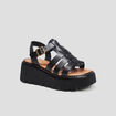 Sandales compensées multibrides en cuir noir femme