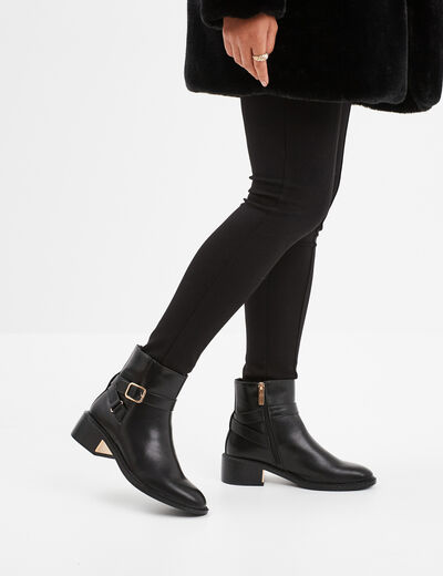 Bottines à talons zippées avec boucles noir femme