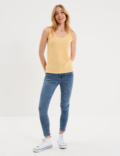 D&eacute;bardeur bretelles larges coton jaune clair femme