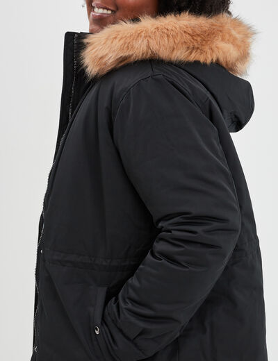 Parka à capuche bordure fausse fourrure noir femme grande taille