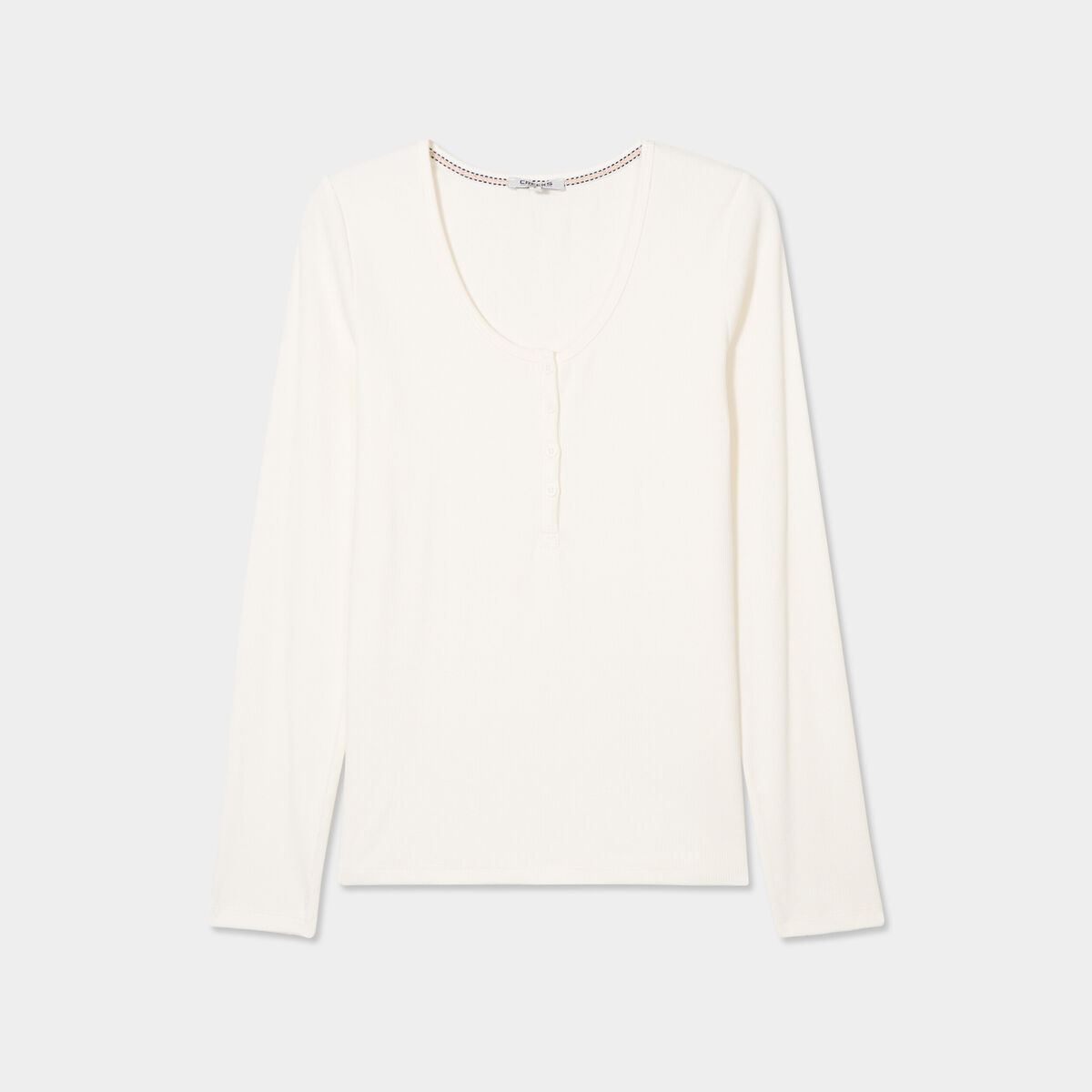 T-shirt ajusté col tunisien jersey coton blanc femme
