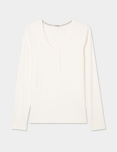 T-shirt ajusté col tunisien jersey coton blanc femme