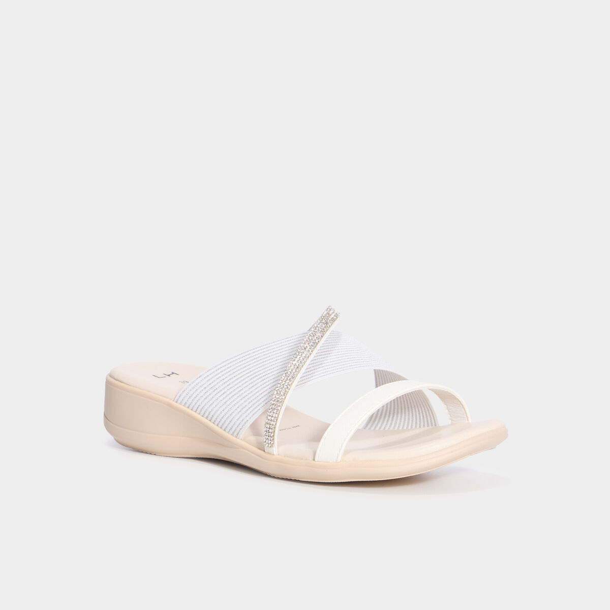 Mules brides crois&eacute;es &agrave; strass blanc femme