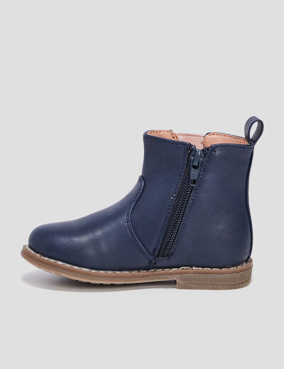 Bottines zippées bout rond bleu marine fille