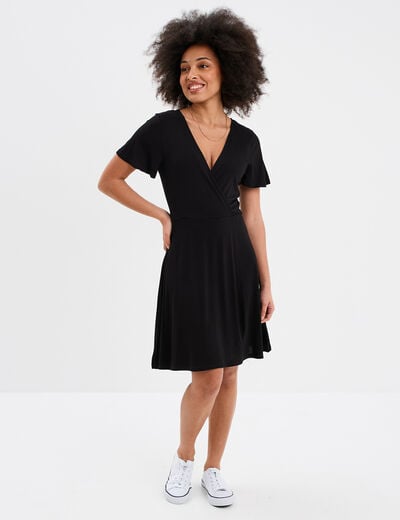 Robe patineuse manches courtes noir femme