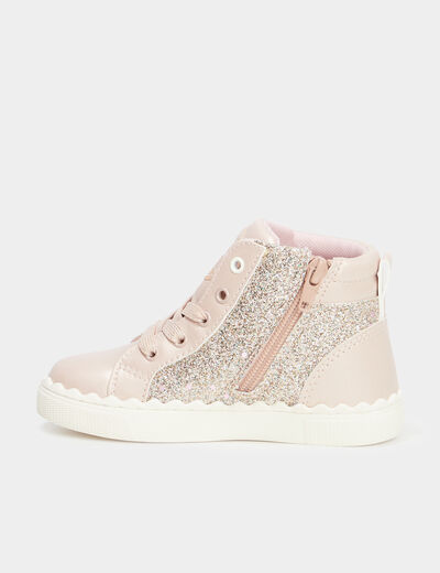 Baskets montantes paillet&eacute;es rose clair fille