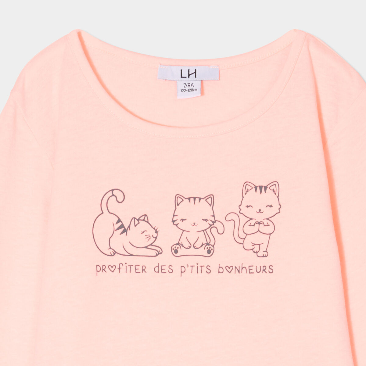 Ensemble pyjama pantalon t-shirt coton orange fluo fille