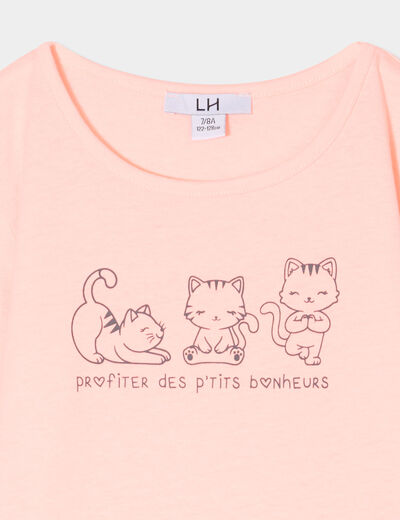 Ensemble pyjama pantalon t-shirt coton orange fluo fille