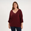 Pull manches 3/4 col en V violet fonc&eacute; femme grande taille