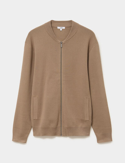 Gilet zipp&eacute; col teddy taupe homme