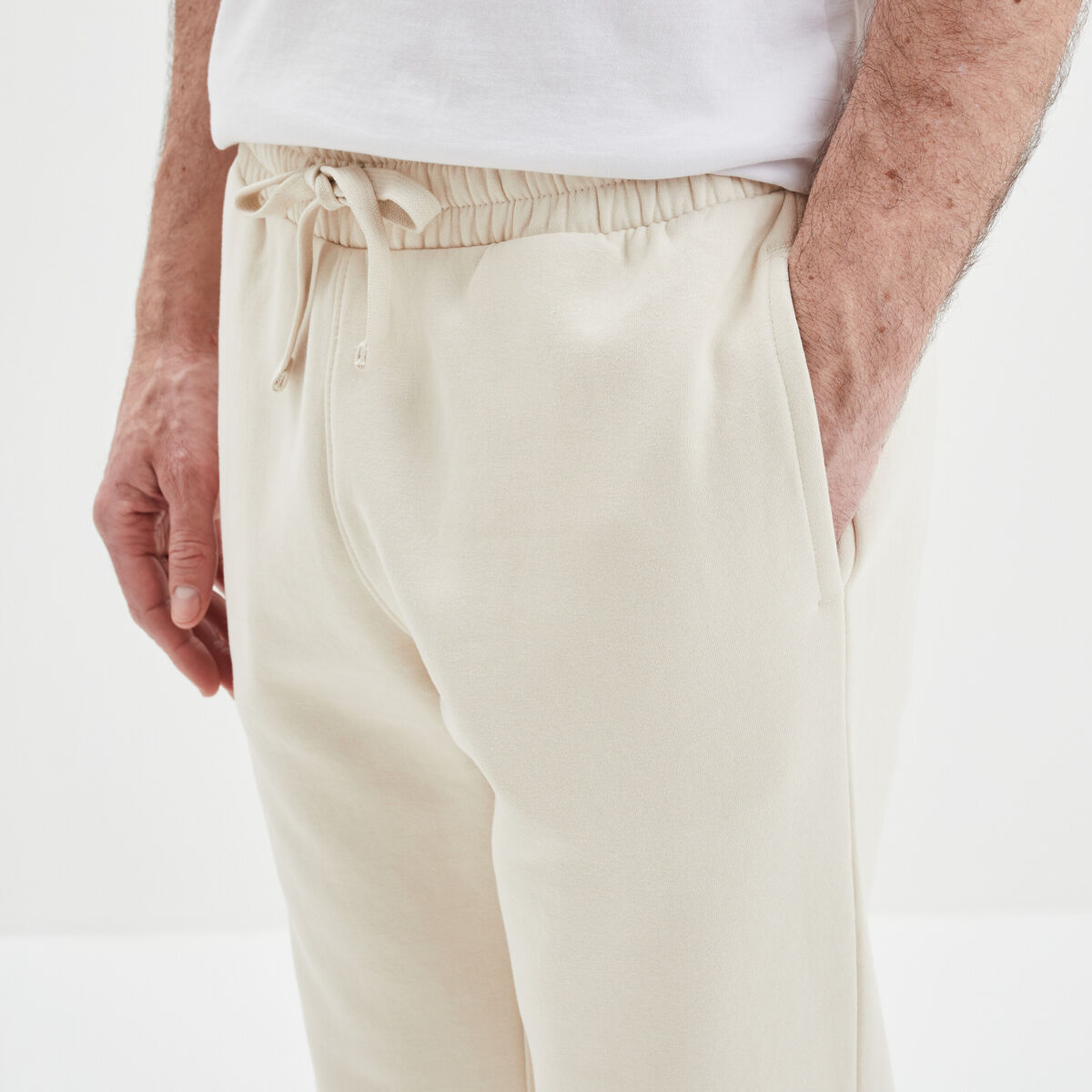Pantalon jogging droit molleton ecru homme