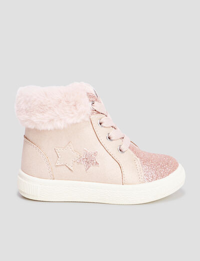 Baskets montantes fausse fourrure rose bébé fille