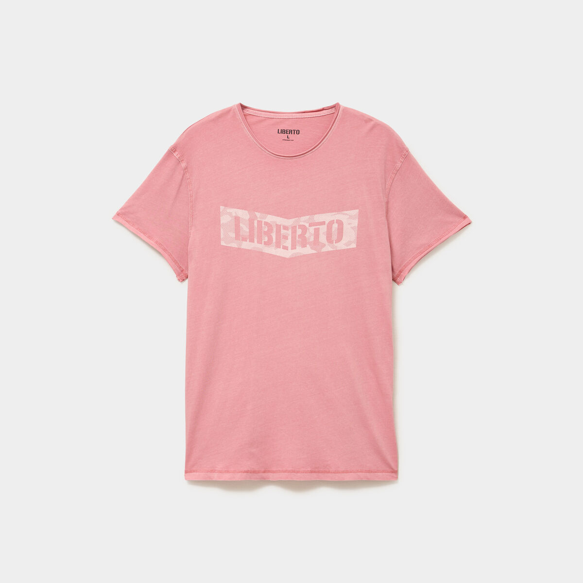 T-shirt manches courtes coton d&eacute;lav&eacute; vieux rose homme