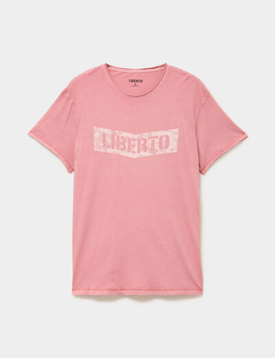 T-shirt manches courtes coton d&eacute;lav&eacute; vieux rose homme