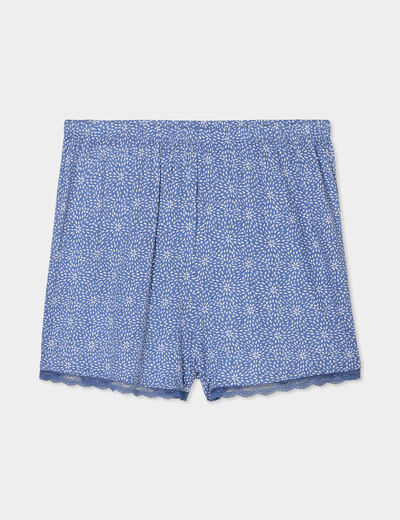 Bas de pyjama short détails dentelle bleu gris femme