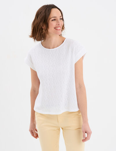 T-shirt ajour&eacute; manches courtes blanc femme