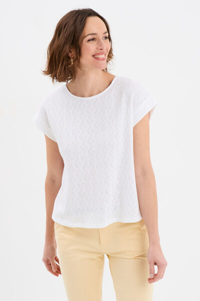 T-shirt ajour&eacute; manches courtes blanc femme