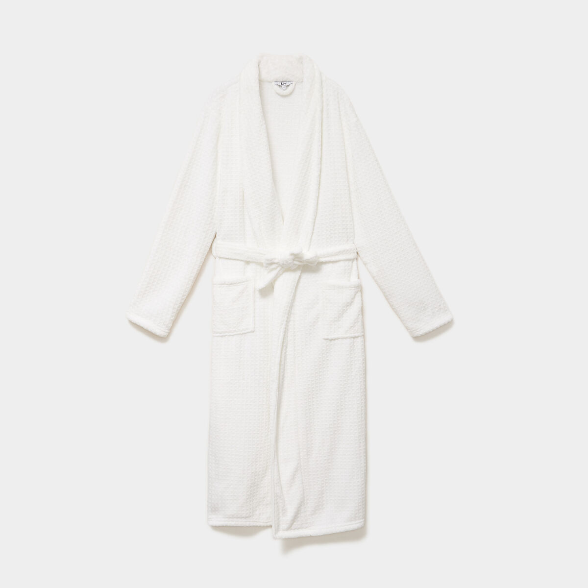 Peignoir long ceintur&eacute; 2 poches blanc femme