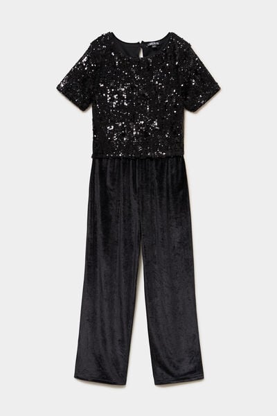 Combinaison pantalon &agrave; paillettes noir fille