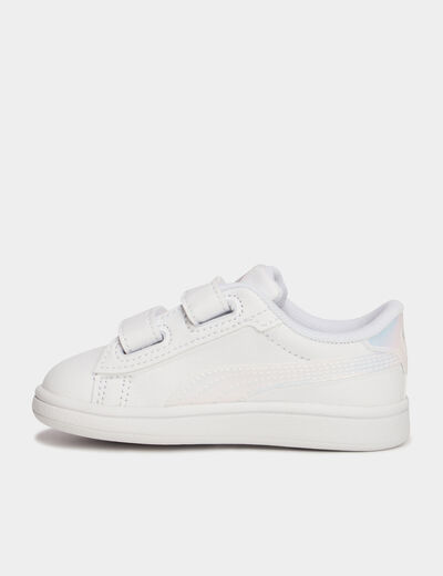 Tennis basses à scratchs Puma Smash blanc bébé fille