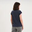 T-shirt col v poche poitrine bleu marine femme