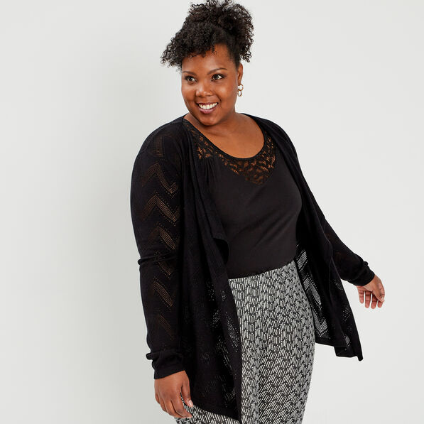 Gilet manches longues col cascade noir femme grande taille