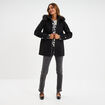 Manteau zipp&eacute; capuche fausse fourrure noir femme