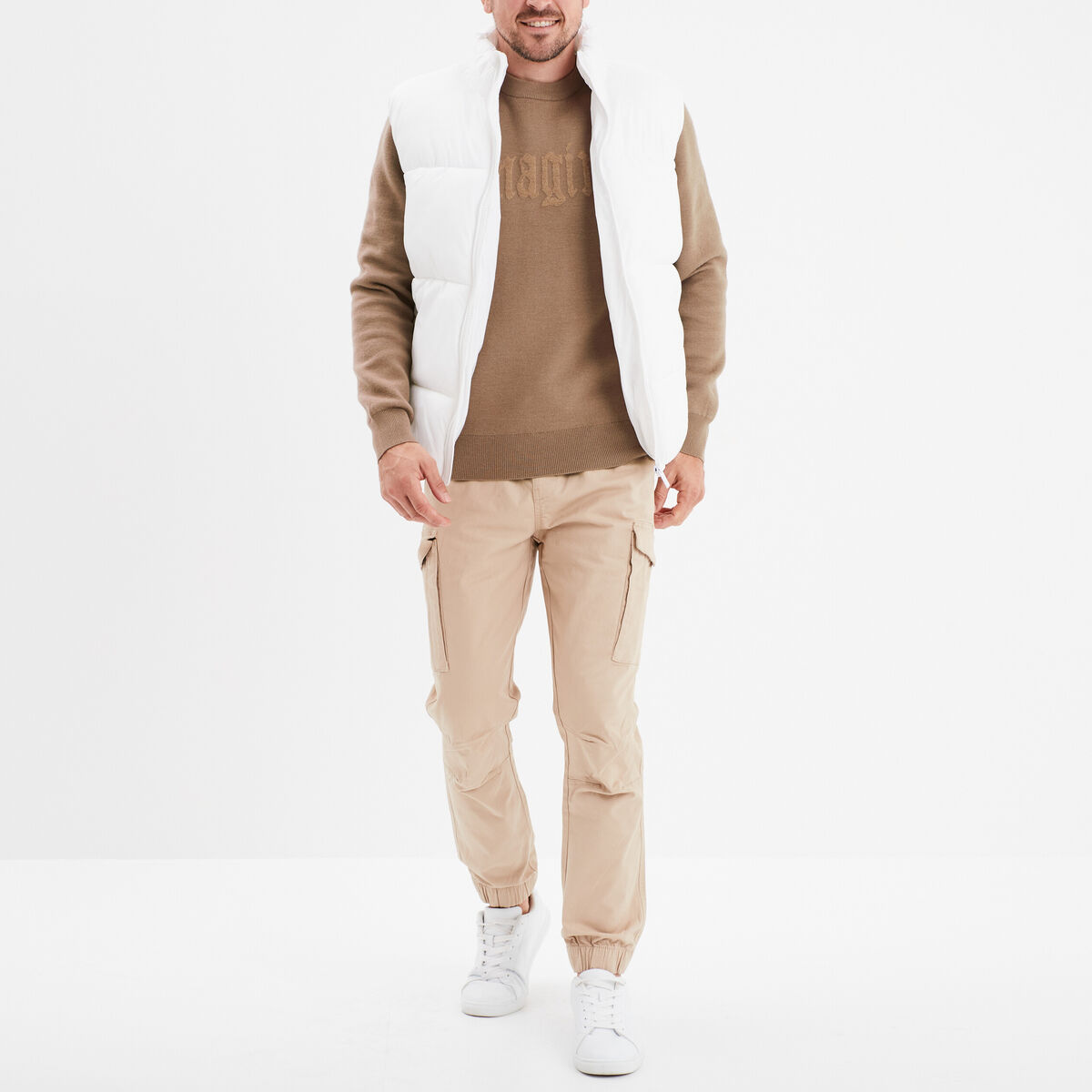 Pantalon cargo slim beige homme
