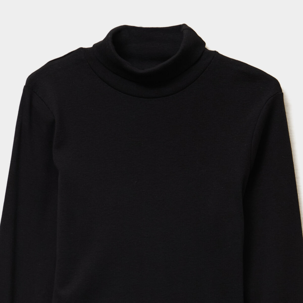 T-shirt coton col roul&eacute; manches longues noir gar&ccedil;on