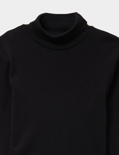 T-shirt coton col roul&eacute; manches longues noir gar&ccedil;on